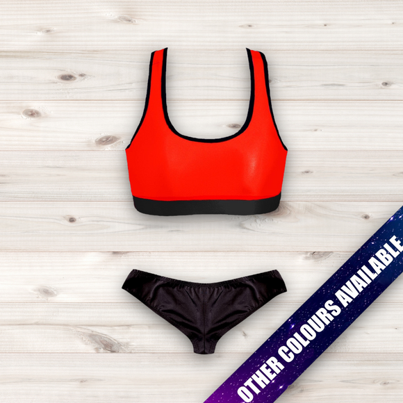 Women's Wrestling Crop Top and Low Rise Bottoms Set - Plain With Trim