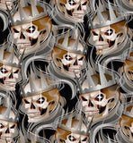 a skull wearing a helmet with a cross on it