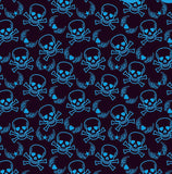 a blue skull and crossbones pattern on a black background