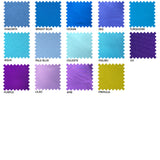 a color chart of different shades of blue, purple, yellow, and green