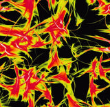 a black background with yellow and red swirls